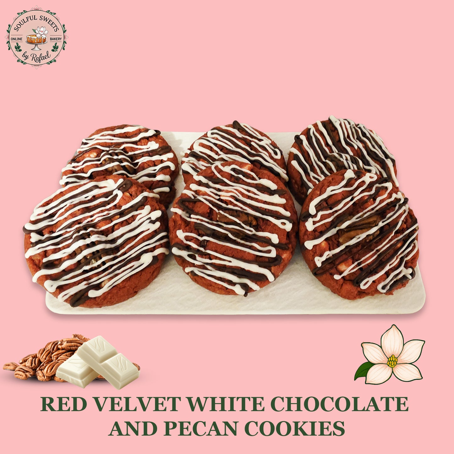 Red Velvet White Chocolate Chip Pecan Cookies