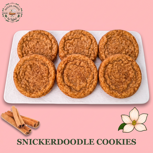 Six Soulful Sweets by Rafael classic snickerdoodle cookies with cinnamon dusting on a white platter
