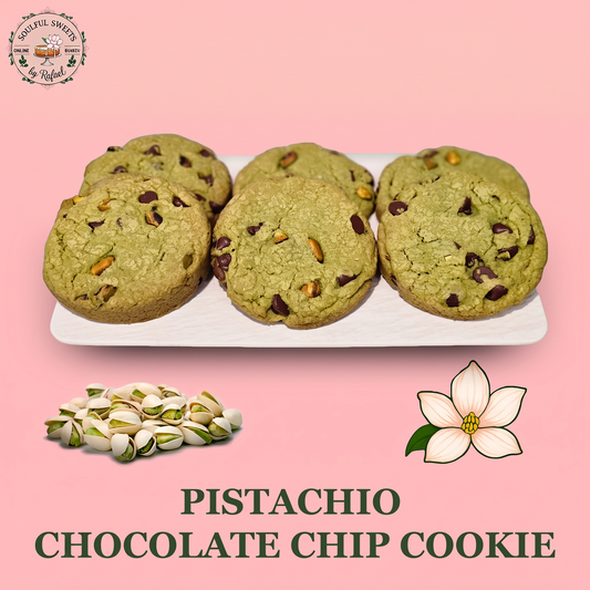 Soulful Sweets by Rafael pistachio chocolate chip cookies with roasted nuts and chocolate on a white serving tray
