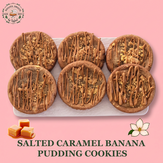 Soulful Sweets by Rafael salted caramel banana pudding cookies with vanilla wafer crumbles on a white platter